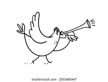 Noisy chicken crows. Doodle hen goes and notifies into the loudspeaker or sings calls vector illustration isolated on white background.