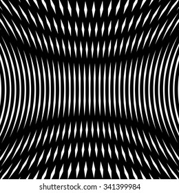 Noisy contrast vector lined background, black and white tiling with visual effects. Moire art technique wallpaper.