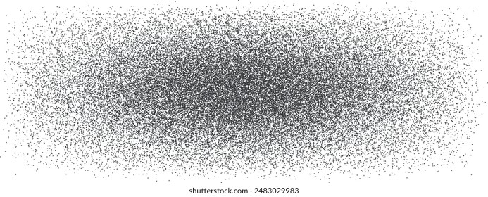 Noisy elliptical gradient with raster texture. Black and white vector bg of tone gradation with grunge halftone pattern. Ink chaotic sand illustration. Mezzotint shadow