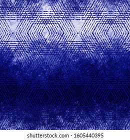 Noisy faded grungy hexagon shapes on ombre gradient textured background. Indigo blue gradient and white. Seamless repeat vector eps 10 pattern swatch.