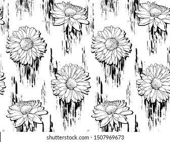 Noisy flowers seamless pattern handdrawn glitch