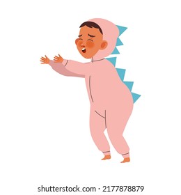 Noisy Little Baby Girl In Pink Onesie Crying With Raised Hands Claiming Attention Vector Illustration