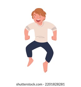 Noisy Little Boy Having Fun Playing and Fooling Around Vector Illustration
