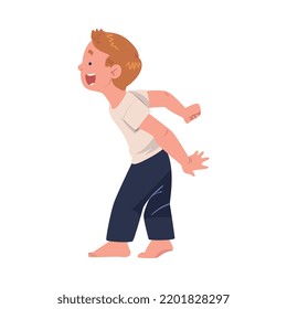 Niño ruidoso que se divierte jugando y engañando alrededor de la ilustración vectorial