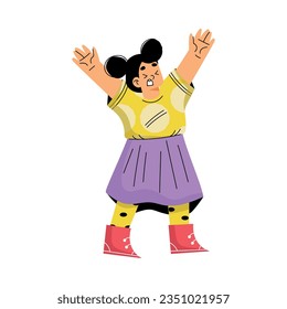 Noisy Little Girl with Raised Hands Claiming Attention Vector Illustration