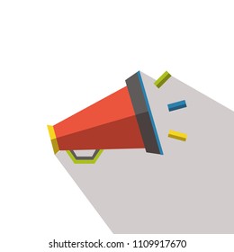Noisy megaphone flat icon with long shadows speech yell vector isolated loudspeaker concept