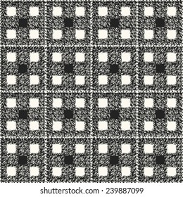 Noisy textured check and block seamless pattern. Vector.