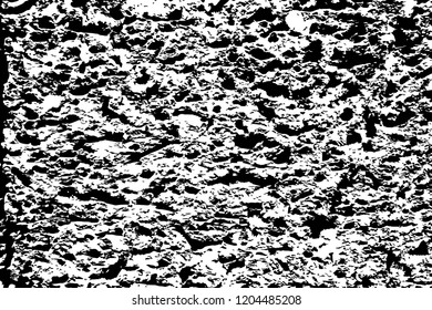 Noisy vector texture of volcanic stone. Distressed overlay for vintage effect. Rough and weathered stone surface. Black ink splatter on transparent background. Grungy texture monochrome background