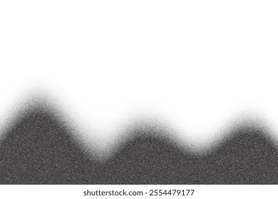 Noisy wavy pattern with stipple sand texture. Gradient halftone gradation fade. Grainy vector hills. Abstract dusty curved mountains. Stochastic landscape