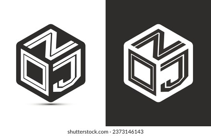 NOJ letter logo design with illustrator cube logo, vector logo modern alphabet font overlap style. Premium Business logo icon. White color on black background