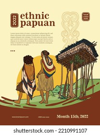 Noken Papua hand drawn illustration for poster. Indonesian culture background