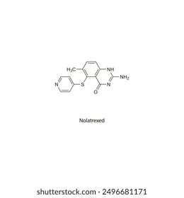 Nolatrexed flat skeletal molecular structure Antineoplastic drug used in hepatocellular carcinoma treatment. Vector illustration scientific diagram.