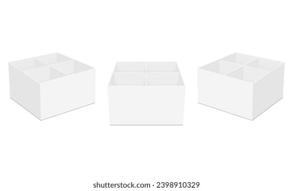 No-lid Cardboard Box Mockup For Bottles, Front And Side View, Isolated On White Background. Vector Illustration