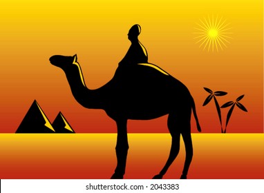 Nomad with camel in desert