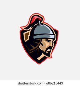 Nomad Steppe Medieval Warrior Head Illustration. Logo Mark In Badge Shape.