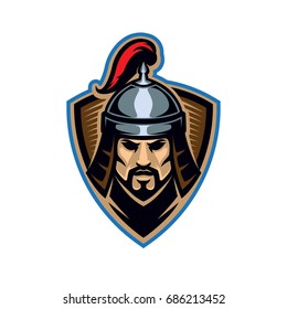 Nomad Steppe Medieval Warrior Head Illustration. Logo Mark In Badge Shape.