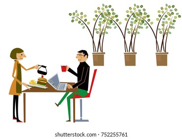Nomad worker at work and Waitress.clip art.