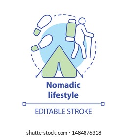 Nomadic lifestyle concept icon. Moving from place to place idea thin line illustration. Human migration, living with no permanent residence. Vector isolated outline drawing. Editable stroke