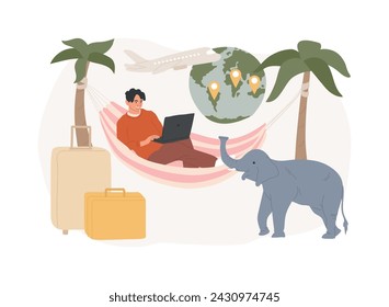 Nomadism isolated concept vector illustration. Without fixed habitation, rural nomad, hunters gatherers pastoral, non-sedentary people, movement, inside tents, riding a horse vector concept.