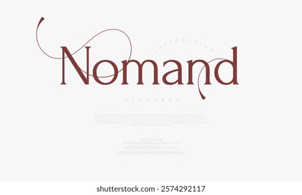 Nomand typography beauty fashion elegant minimalist serif italic fonts decorative wedding vintage retro logos. Minimal luxury font alphabet logo. Vector illustration