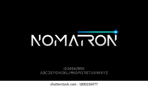 Nomatron, an abstract technology futuristic alphabet font. digital space typeface vector illustration design