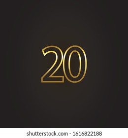 Nomber 20 vector design with multiple line number golden color for celebration event, invitation, greeting, web template, leaflet and booklet