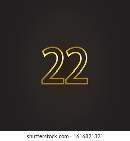 Nomber 22 vector design with multiple line number golden color for celebration event, invitation, greeting, web template, leaflet and booklet