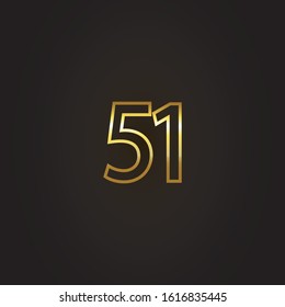 Nomber 51 vector gold painted by brush isolated on black background