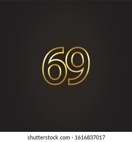 Nomber 69 vector gold painted by brush isolated on black background