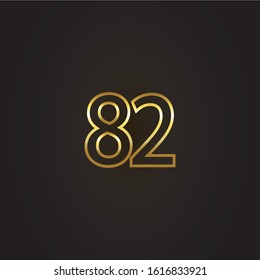 Nomber 82 vector gold painted by brush isolated on black background