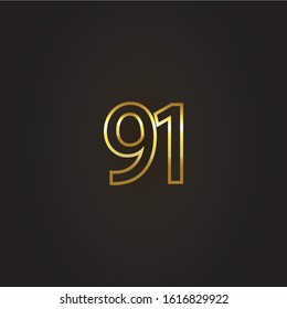 Nomber 91 vector gold painted by brush isolated on black background