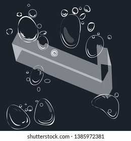 nomber one in liquid with bubbles on darck black background