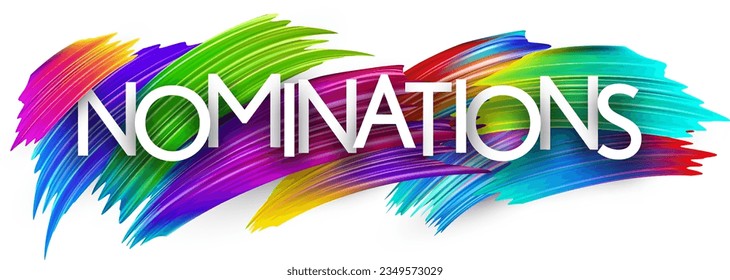 Nominations paper word sign with colorful spectrum paint brush strokes over white. Vector illustration.