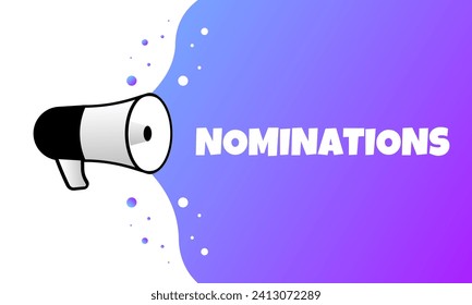 Nominations sign. Flat, purple, text from a megaphone, nomations sign. Vector icon