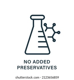 Non Added Preservative Line Icon. No Artificial, Toxic, Chemical Food Ingredient Outline Pictogram. Additive Preservative Free Sign. Certificate Organic Safe Product. Isolated Vector Illustration.