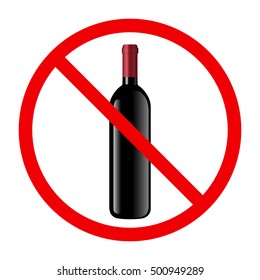 Non alcohol sing with wine bottle and glass