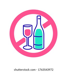Non Alcohol, Sober Line Color Icon. Beverage Intolerance. Isolated Vector Element. Outline Pictogram For Web Page, Mobile App, Promo.