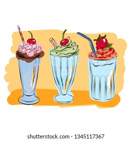 Non alcoholic drinks collection. Hand drawing colorful sketch vector icons