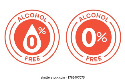 Non alcoholic round icon stamp. Zero alcohol sign seal. Alcohol free emblem mark label