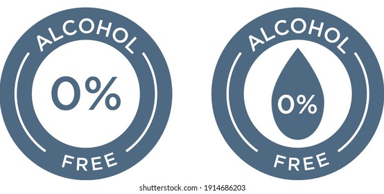 Non alcoholic round icon stamp. Zero alcohol sign seal, emblem or mark label