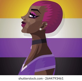 non binary beautiful model with proud flag