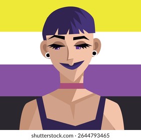 non binary beautiful model with proud flag