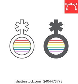 Non binary line and glyph icon, LGBT and gender, non binary vector symbol, vector graphics, editable stroke outline sign, eps 10.