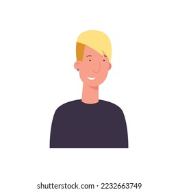 Non binary person vector illustration. Flat style portrait of genderqueer character with black t-shirt, earring, short blonde hair and shaved brow. Gender identity, diversity concepts.