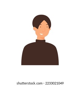 Non binary person vector illustration. Flat style portrait of genderqueer character with black sweater, earring, short black hair. Gender identity, diversity concepts.