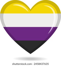 Non Binary pride flag in heart shape vector illustration