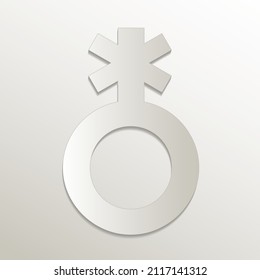 Non binary sex symbol icon, card paper 3D natural vector