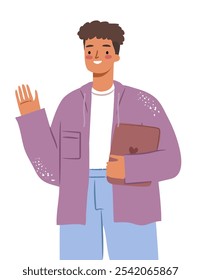 Caractere zoomer não binário isolado em branco. Jovem estudante de gênero neutro moderno ou ilustração vetorial plana freelancer