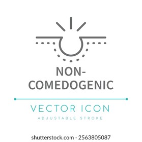 Non Comedogenic Cosmetics Line Icon, Anti Aging Skin Care Symbol, Skincare Packaging Label