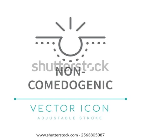Non Comedogenic Cosmetics Line Icon, Anti Aging Skin Care Symbol, Skincare Packaging Label